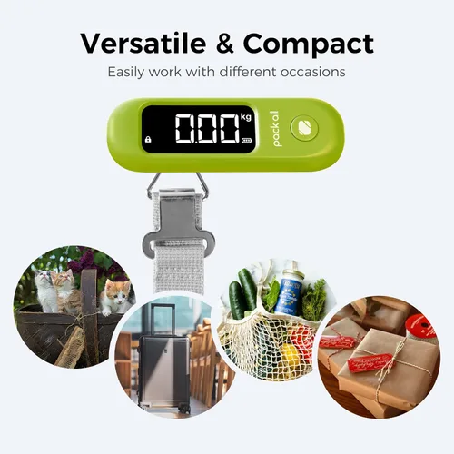 Vista 5 de pack all Báscula de equipaje de 110 libras, báscula digital de equipaje de mano, báscula de peso para maleta de viaje con pantalla LCD, batería
