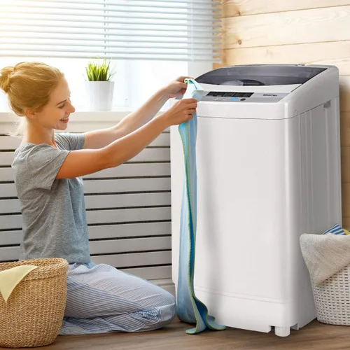 Vista 3 de Giantex Lavadora completamente automática, portátil, compacta, de 1.34 pies cúbicos, lavadora giratoria con bomba de drenaje, 10 programas, 8