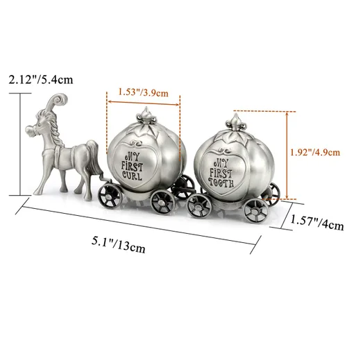 Vista 2 de Yoption Baby First Haircut Keepsake and First Dental Fairy Box Set, Zinc Alloy Pumpkin Carriage Baby Drop Tooth, caja de almacenamiento de recuerdo