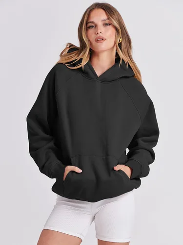 Vista 2 de Caracilia Sudaderas con capucha de gran tamaño para mujer, de forro polar, manga larga, con bolsillos, ropa de moda para otoño 2024