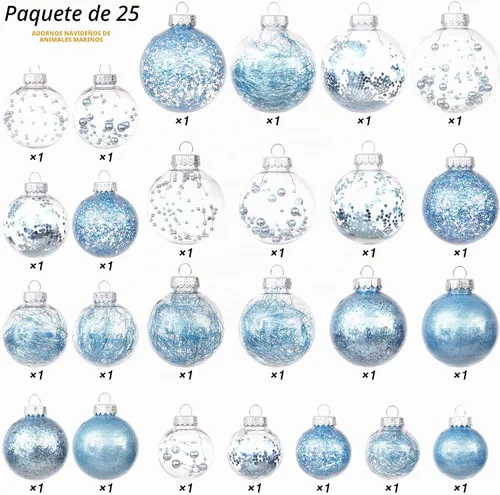 Vista 2 de Sea Team Juego de bolas de Navidad de plástico transparente, inastillables, varios tamaños, bolas decorativas de Navidad con decoraciones delicadas