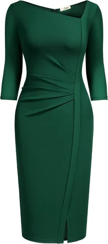 Vista 2 de AISIZE - Vestido ajustado retro con cuello en V, entallado y elasticado para mujer