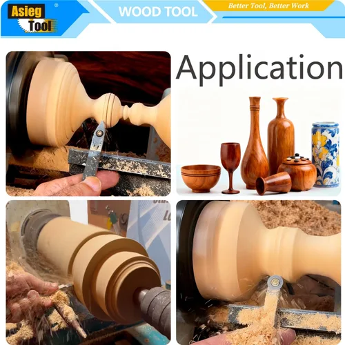 Vista 6 de Mini torno de madera con punta de carburo, herramientas de torneado, conjunto combinado de acabado de detallador más duro con mango de madera e