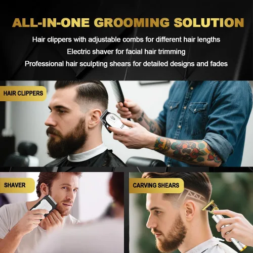Vista 4 de Juego de cortapelos y recortadores para hombres, recortadora de pelo y barba profesional inalámbrica con palanca ajustable y gran capacidad