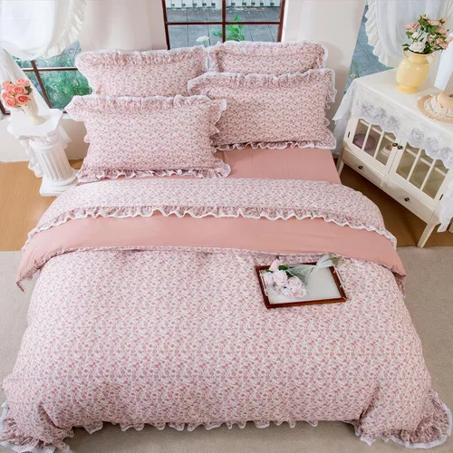 Vista 33 de FADFAY Juego de funda de edredón con estampado floral de roseta, juego de ropa de cama de encaje con volantes para niñas, 3 piezas