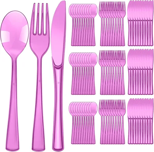 Vista 11 de Minatee Juego de 150 piezas de cubiertos desechables de plástico, juego de cubiertos de acero inoxidable resistente, 50 tenedores, 50 cuchillos, 50