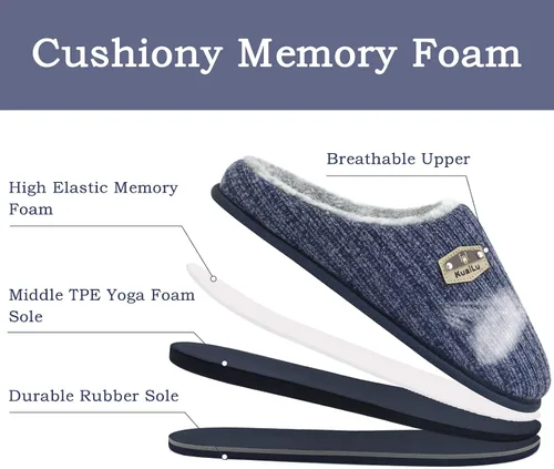 Vista 5 de KuaiLu Pantuflas ortopédicas de espuma viscoelástica para hombre, a la moda, casual, mezcla de lana, a rayas, tejidas con forro de felpa sherpa