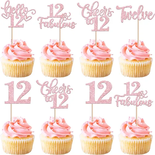 Vista 17 de 30 piezas de adornos para cupcakes de 12 cumpleaños feliz, brillantes doce, hola 12, felicitaciones a 12 años, adornos para cupcakes, 12