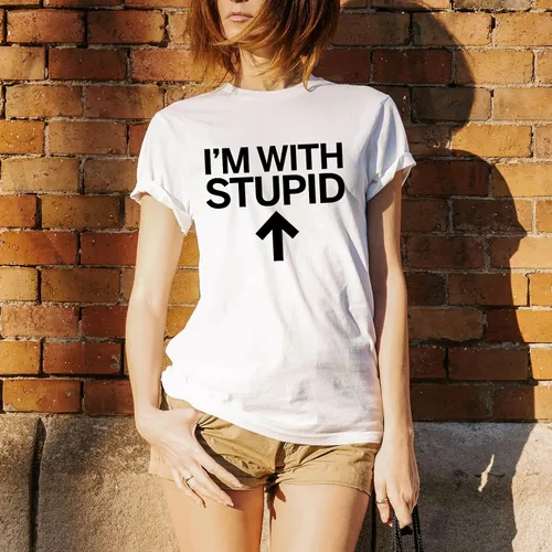 Vista 5 de Camiseta divertida de algodón para adultos con texto en inglés "I'm with Stupid" (Flecha, Dirección, Tonto)