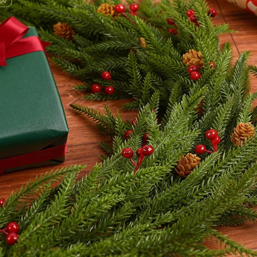 Vista 2 de 24 piezas de tallos de pino Norfolk, ramas de pino artificiales de Navidad de 17", tallos de vegetación artificial de imitación, tallos de cedro
