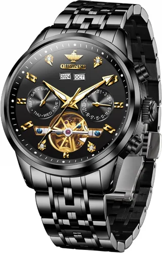 Vista 8 de OUPINKE Relojes Automáticos para Hombres Mecánicos Esqueleto Reloj de Vestir de Lujo para Hombre Acero de Tungsteno Resistente al Agua Luminoso