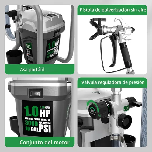 Vista 4 de Pulverizador de Pintura Sin Aire, Pistola de Pintura Eléctrica de Alta Presión con Varilla de Extensión, Herramienta de Pintura Profesional Sin