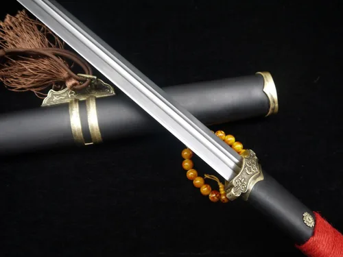 Vista 8 de Espada china/Tang jian/hoja de acero de Damasco/vaina de madera negra/accesorios de latón/espiga completa/longitud: 39 pulgadas