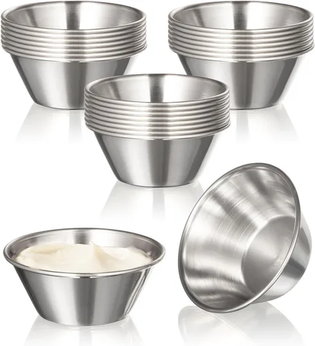 Vista 10 de Fit Meal Prep [Paquete de 12] Tazas de salsa de inmersión de acero inoxidable de 1.5 onzas, moldes de metal reutilizables, cuencos de condimentos