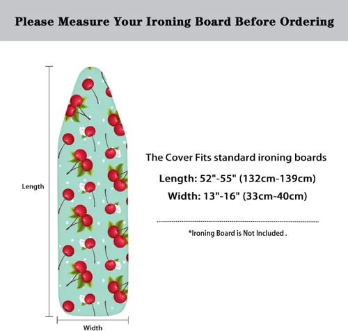 Vista 6 de Funda resistente al abrasador para tabla de planchar con borde elástico, color cereza de 15 x 54 pulgadas, fundas para tabla de planchar para tablas
