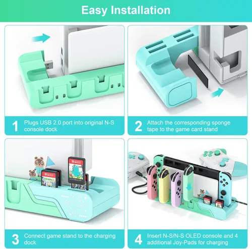 Vista 7 de Switch Controller Charging Dock - Animal Crossing & Switch OLED Model Joycons, Charges up to 6 Joycons with Game Card Storage Stand