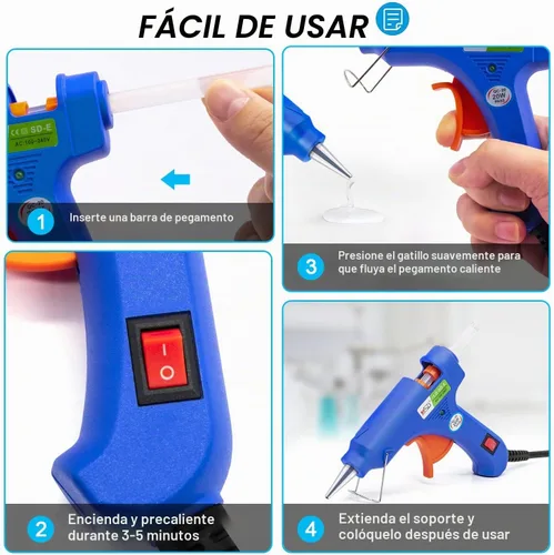 Vista 6 de Kit de pistola de pegamento caliente, 40 barras de pegamento para pistolas de pegamento mini con estuche de transporte de carcasa dura