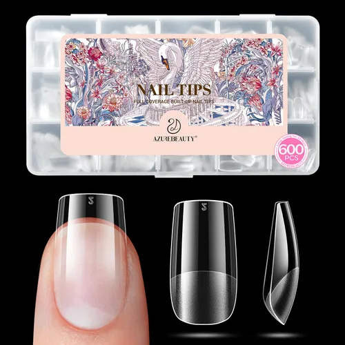 Vista 14 de Puntas de uñas cortas de almendra, 600 puntas de uñas de gel suave Almendra Corta