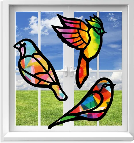 Vista 18 de Kit de atrapasueños de VHALE 3 juegos (9 recortes) con papeles de seda, efecto de vidrio manchado, kit de atrapasueños de papel, arte para ventanas