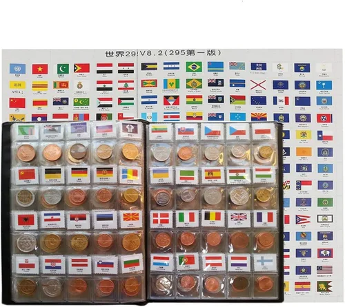 Vista 7 de Kit de iniciación para colección de monedas, 120 países, 100% original original/moneda del mundo con álbum de recolección de cuero etiquetado por