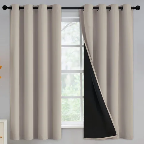 Vista 18 de Yakamok Cortinas negras, cortinas de ventana con aislamiento térmico y eficiencia energética para dormitorio, cortinas opacas completas y cortinas