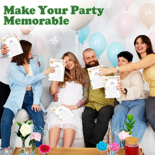 Vista 5 de JOETMAE Tarjetas de juegos de baby shower de 5 x 7 pulgadas, predicciones florales y tarjeta de consejos, 50 tarjetas grandes de predicciones