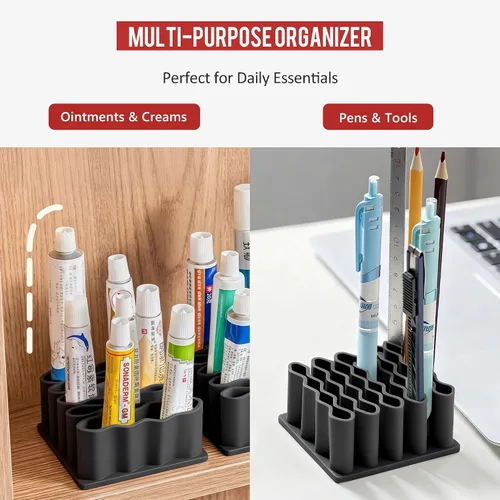 Vista 3 de Li & Zhao Organizador de ungüentos, soporte de almacenamiento para brochas de maquillaje, soporte para lápices de diseño ondulado, organizador