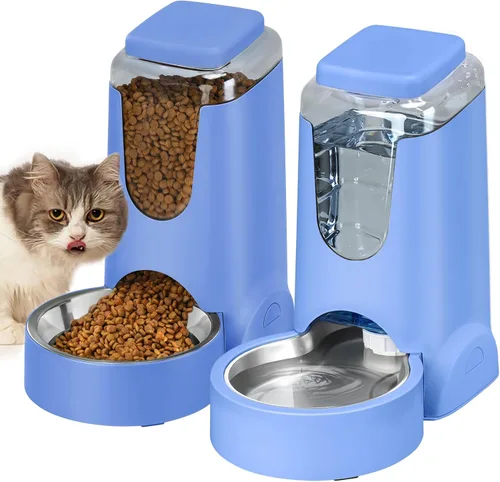 Vista 11 de Comedero y dispensador de agua automático para gatos con cuenco de acero inoxidable, comedero por gravedad para perros y bebedero para mascotas