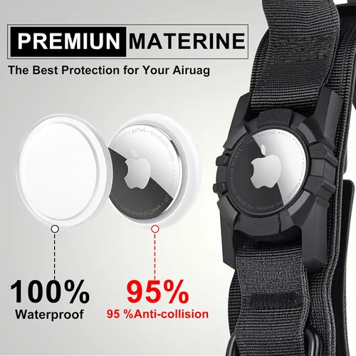Vista 3 de Collar de perro Airtag mejorado impermeable, ajustable, nailon para entrenamiento con GPS Collar de perro con soporte AirTag, asa de control