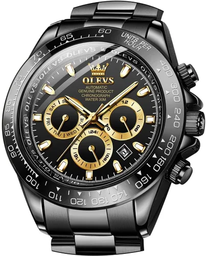 Vista 2 de OLEVS Relojes de esqueleto para hombre, reloj de pulsera de diamantes de lujo, automático, mecánico, automático, luminoso, impermeable