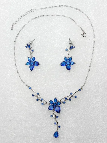 Vista 2 de Faship Precioso conjunto de collar y pendientes de cristal CZ