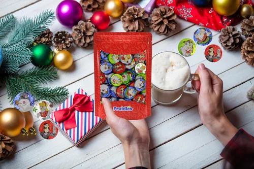 Vista 8 de Fruidles Discos Temáticos de Muñeco de Nieve de Chocolate con Leche Navideño, Doble Crujiente, Rellenos para Bolsas de Fiesta, Envueltos