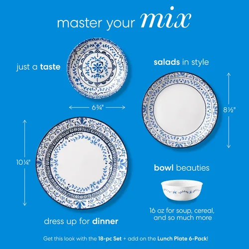 Vista 2 de Corelle Vitrelle - Juego de platos de aperitivos de 6 piezas, vidrio de triple capa y resistente a las astillas, 6 3/4 pulgadas, platos redondos