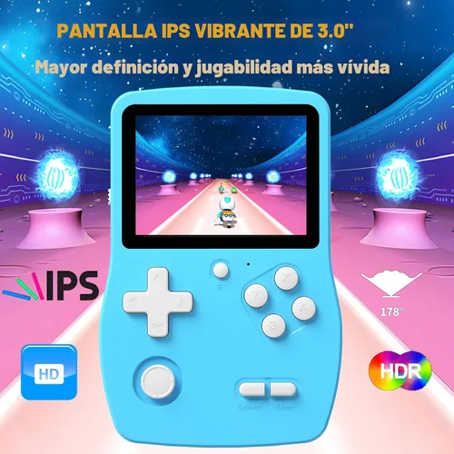 Vista 3 de Juegos de mano de 32 bits para niños precargados 139 videojuegos, reproductor de videojuegos portátil con pantalla IPS de 3.0 pulgadas y batería