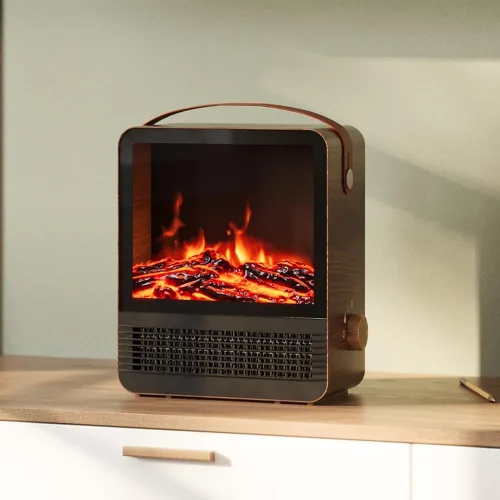 Vista 2 de Hearth Brands Calentador de espacio portátil con chimenea eléctrica con efecto de llama 3D, 1500 W, esfera de termostato ajustable, sensor