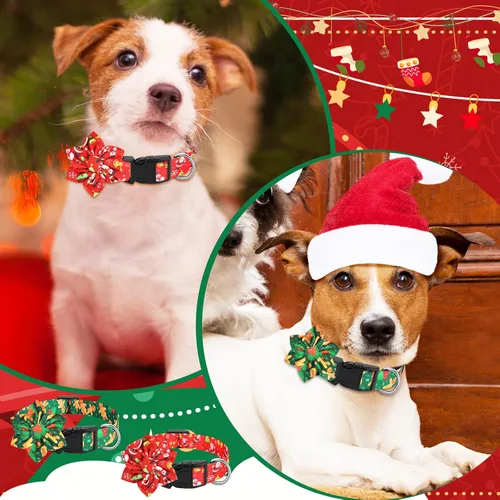 Vista 3 de Silkfly 6 collares de Navidad para cachorros con flores de otoño, arce, pavo, calabaza, collar ajustable para mascotas con hebilla de plástico