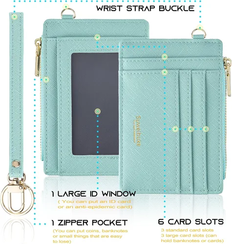 Vista 5 de Wikavanli Funda delgada para tarjetas de crédito con bloqueo Rfid para mujer, cartera con cremallera, cartera pequeña y compacta de cuero