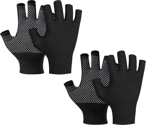 Vista 9 de Fingerless Workout Gloves for Men and Women, Half Finger Work Glove, Black Pilates Gloves with Grip, Fitness Exercise Gloves for Yoga, Cycling, Gym