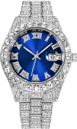 Vista 16 de SENRUD Reloj de pulsera analógico de cuarzo con diamantes de imitación de cristal para hombre