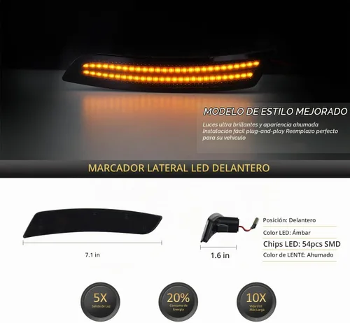 Vista 2 de D-Lumina Smoked LED Side Marker Light Compatible for Chevy Camaro 2016-2024 Ámbar y rojo