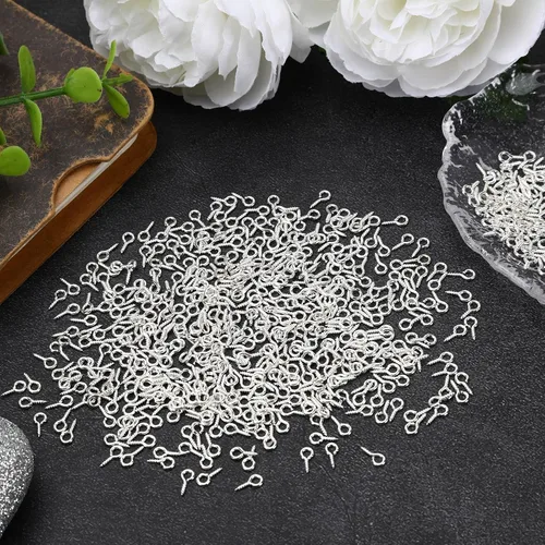 Vista 7 de AUGSUN Tornillos de ojo, 700 piezas de tornillos de ojo plateados de 8 x 4 mm, mini ganchos de ojo para manualidades, proyectos DIY y tapas