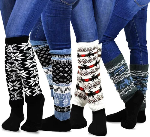 Vista 17 de TeeHee - Calentadores de pierna hasta la rodilla, extra largos hasta el muslo, puños para botas para mujer, multipares de regalo para ella 3 pares