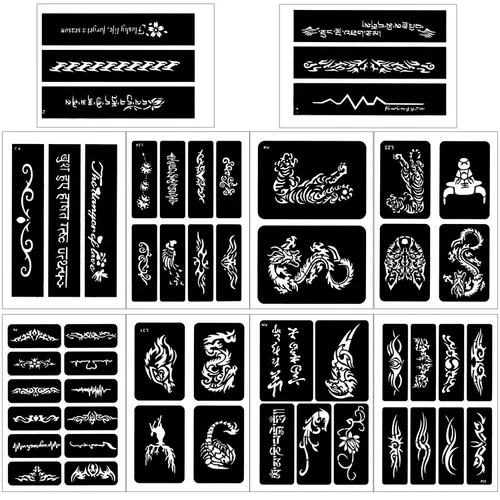Vista 4 de Konsait 123 plantillas de tatuajes temporales grandes, 20 hojas de hombre con brillantina, kit de tatuaje, plantillas de pintura facial, plantilla
