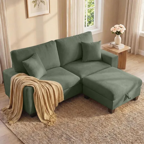 Vista 21 de DOPEDIO Sofá biplaza moderno para sala de estar, sillón reclinable de chenilla, funda extraíble, cojines de resorte, marco de madera maciza, fácil