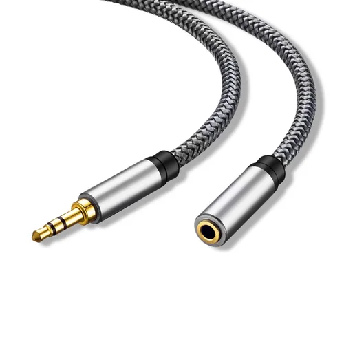 Vista 2 de Tan QY Cable de Extensión de Audio 1 pie, Cable de Extensión de Audio Auxiliar Estéreo de 3.5mm, Conector Estéreo Macho a Hembra para Teléfonos