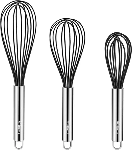 Vista 14 de NileHome Batidor de silicona de 10 pulgadas, batidor de cocina Wisk Wire para cocinar, batir, mezclar, batir, agitar, color negro