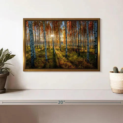 Vista 2 de ElephantStock - Swedish Birch Forest Wall Art - Horizontal Floating Framed Canvas - Hallway Wall Decor - Photography Nature Framed Canvas Art