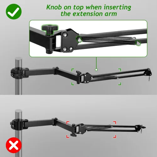 Vista 7 de Brazo de Micrófono de Pluma, Soporte de Micrófono Aéreo Ajustable con Altura con Elevador de Extensión para Shure SM7B Blue Yeti HyperX QuadCast S