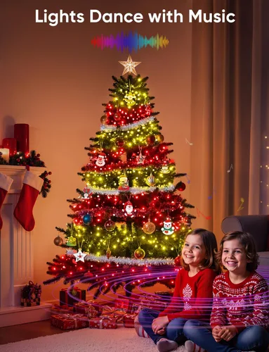 Vista 7 de Ollny Luces de Navidad inteligentes, 66 pies, 200 LED, control de aplicación, RGB que cambian de color, luces de árbol de Navidad con control