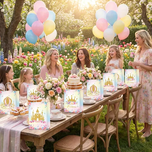Vista 5 de Sepamoon 24 bolsas de regalos de princesa, con temática de princesa, corona, castillo, con asas, para cumpleaños de niñas y niños, decoraciones